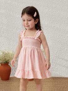 Blossori Vestito estivo smanicato a righe in stile pastorale per bambina
