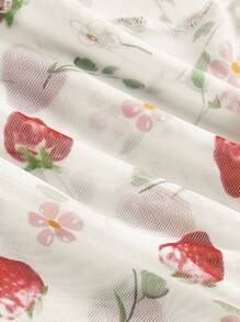 ROMWE Kawaii Top Tomara que Caia Assimétrico de Verão com Estampa de Morango, Estilo Y2K, Tecido de Tule