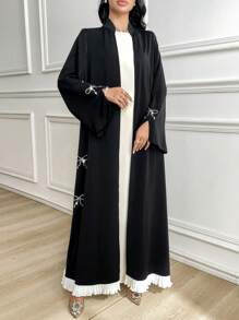 Al Najma 女士优雅水钻蝴蝶结褶边长袍 黑色长袍婚礼宾客礼服 女士串珠上衣，端庄长袍 - 黑與白 - 查看 5