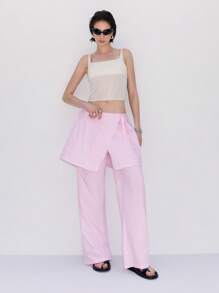 LYSMO Women's Pink Lace-Up Split Skirt Pants - Spring/Summer 2025 New Arrival