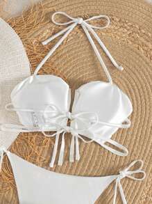 Swim SXY Women Summer Handmade Pearl & Shell Halter Neck Swimsuit Top