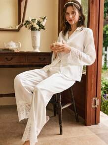 Côtesoire Elegant Sexy Lace Patchwork Women Pajama Set Holiday Season, Vacation