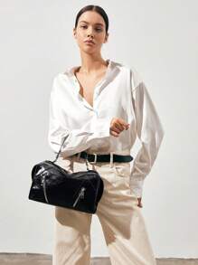 SHECARRY Women Top Handle Bags PU Leather Autumn Summer Winter School Travel Commute Work Elegance Exquisite Vintage High Capacity Zipper