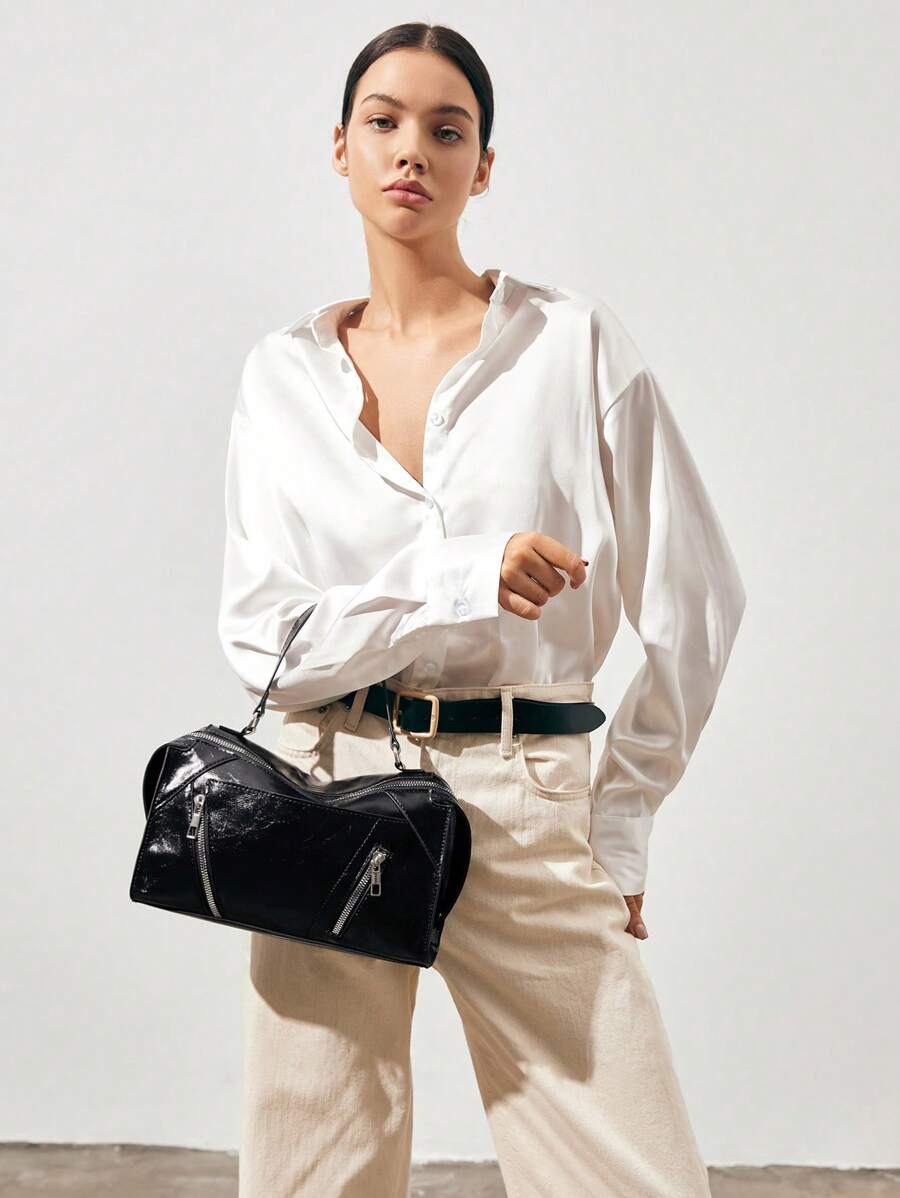 SHECARRY Women Top Handle Bags PU Leather Autumn Summer Winter School Travel Commute Work Elegance Exquisite Vintage High Capacity Zipper