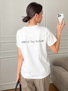 DAZY Camiseta con estampado de eslogan ABRAZA EL FUTURO - Blanco - Ver 4