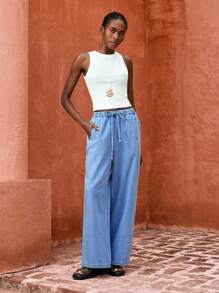 Maija Women's Blue Jeans Comfortable Elastic Waistband Lightweight And Comfortable Denim Pants Suitable For Summer Casual Jeans - Light Wash - View 2