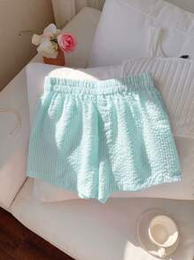 Comfortcana Quần short sọc lưng thun co giãn mùa hè cho nữ - Màu xanh bạc hà - Xem 3