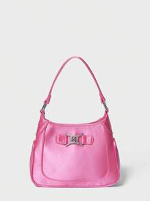 SHECARRY Women Top Handle Bags,Satin,Summer Autumn Holiday , For Dinner/Dating/Party/School/Travel/Commute/Shop Bag ,Dopamine Style ,Women Top Handle Bags,Quilt Bag, Solid Color ,Portable,Lightweight, For Party ,For Outdoors/Outings/Travel Party, Back To School For Students - Pink - View 1