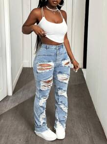 SHEIN Tall Jeans pitillo casual desgastados y lavados para mujer