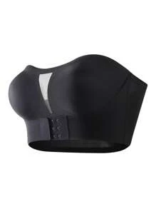 SHEIN Black Sexy One-Shoulder Lift Support Front Buckle Strapless Lingerie Bra