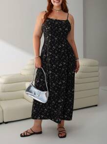 Solflare Plus Size Ditsy Floral Dress With Spaghetti Straps, Spring/Summer - Multicolor - View 4
