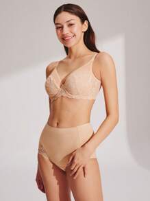 LUVLETTE Soft Woman Lingerie Lounge Curve Sheer Full Coverage Support&Breathable Underwire Sexy Unlined Minimizer Lace Elegance & Mesh Nude Bra Bridal Intimates