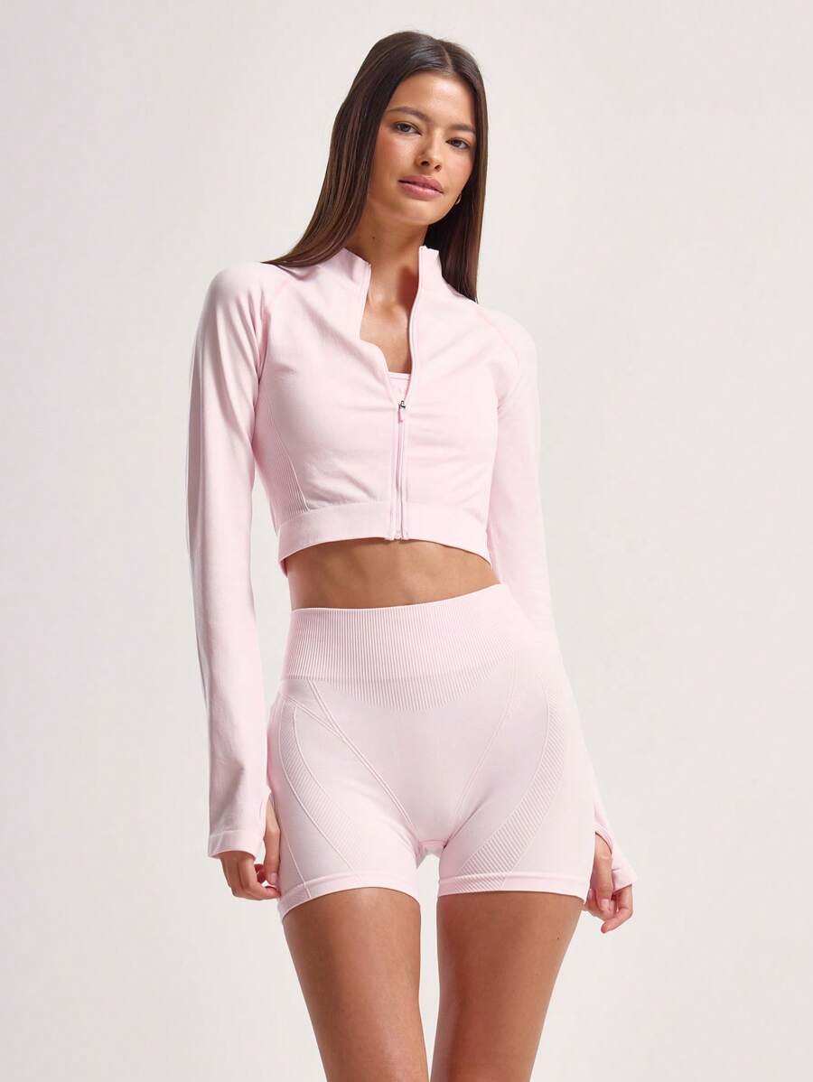 Musera Sport Stitched Cropped Long Sleeve Top Workout Seamless Summer Slim Fit Daily Stretch Gym Gym Fitness