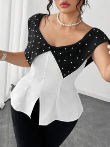 SHEIN Clasi Camicia estiva elegante da donna con bolle di perle, taglie forti