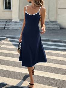 SHEIN LUNE Vestido casual de mujer de longitud media sin mangas con cuello de corazón en bloques de color, básico para salidas diarias de primavera/verano