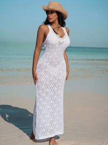 EURMUSE Red Knit Crop Top And Skirt Set Cover Up - White - View 4