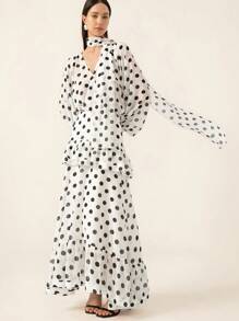 Aveloria Rosie Blusa con volantes y mangas acampanadas con lazo a lunares estilo clásico francés, combinada con falda de gasa de doble capa con volantes en el bajo, conjunto de 2 piezas para mujer de estilo elegante y de moda para primavera y otoño