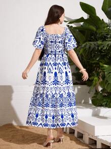 2pcs/Set Teenage Girls Vacation Geometric Print Top And Skirt Set - White - View 2