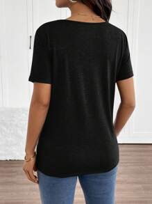 SHEIN Maternity Casual Striped Knitted T-Shirt With Pocket: Comfortable And Stylish Semi-Sheer Top With Round Neck And Short Sleeves For Everyday Wear