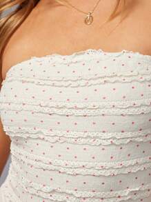WESTFADE Body sin tirantes casual y lindo con textura de punto, estampado de lunares, volantes y estilo vaquero para verano, primavera o vacaciones en la playa - Multicolor - Ver 5
