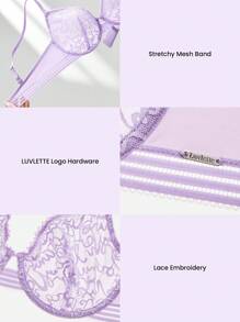 LUVLETTE Sexy Lingerie Lounge Curve Sheer Full Coverage Unlined Lace Elegance Chic & Cozy Minimizer Purle Bra - Lilac Purple - View 6