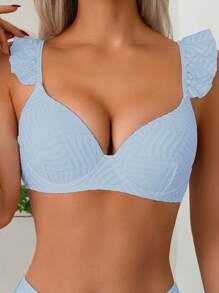 Swim Basics Women's Solid Color Textured Fabric Scoop Neck Bikini Set, For Beach Vacation For Summer