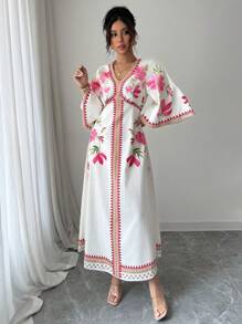 Yasmyna Women's Elegant Floral Print Bell Sleeve Dress Women Casual Dress - Multicolor - View 4