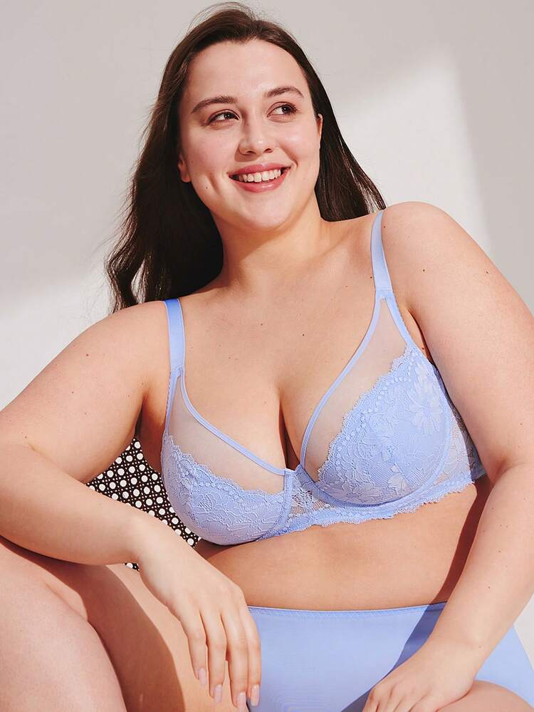 Plus Full Coverage Lace Mesh Bra