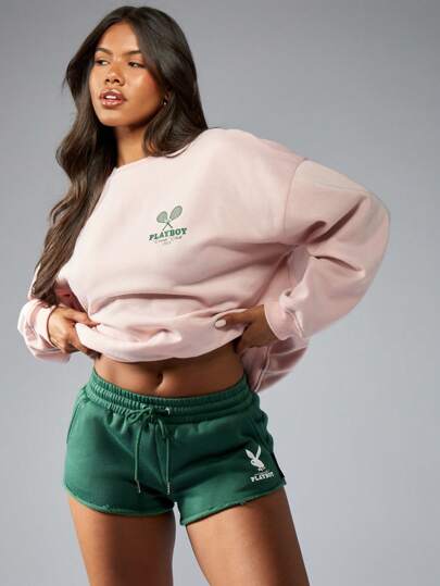 Missguided x Playboy 毛边法式毛圈布运动健身短裤家居服海豚剪裁跑步健身服夏季训练短裤运动服饰