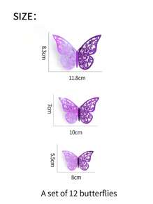 12/24/72 件空心蝴蝶贴纸，紫色不干胶纸蝴蝶墙艺术用于家居装饰，贴纸，墙贴花，乙烯基贴花用于家居装饰，春季装饰品让您的家焕然一新，拉玛装饰贴纸礼物生日 - 彩色 - 查看 3