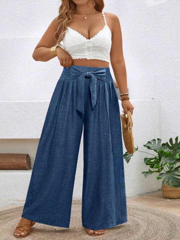 Breezaya Plus Size Casual Loose Laced-Up Drawstring Waist Women Pants