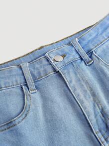 SHEIN Tween Girl High Elasticity Slim Fit Solid Casual Denim Jeans Shorts, Summer Boho Clothes