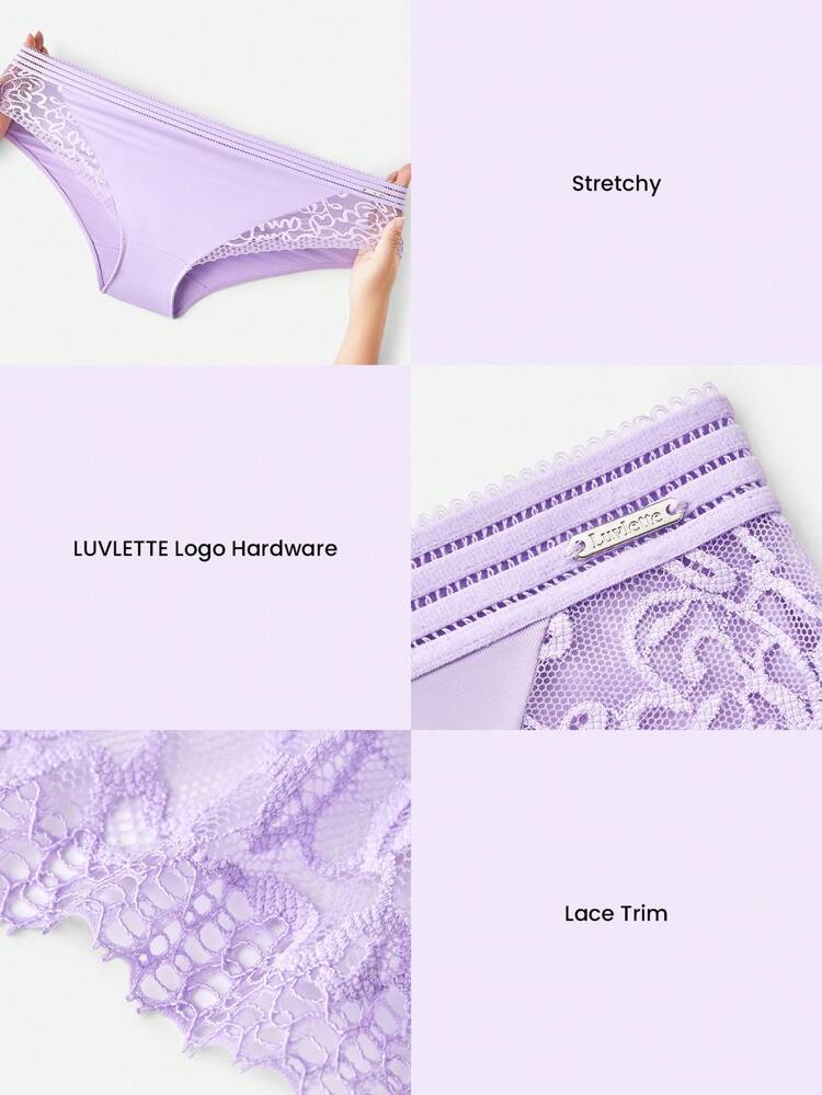 Plus Mid-Rise Lace Patchwork Panty