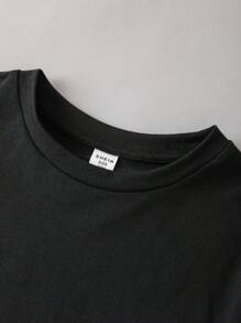 SHEIN Conjunto de 2 piezas para niño preadolescente con camiseta de manga corta de cuello redondo con estampado de ola marina y pantalones cortos elásticos en la cintura color rosa, estilo universitario casual y cómodo, adecuado para primavera y verano, uso diario, juegos al aire libre, escuela, fotografía callejera, fiesta y tiempo libre