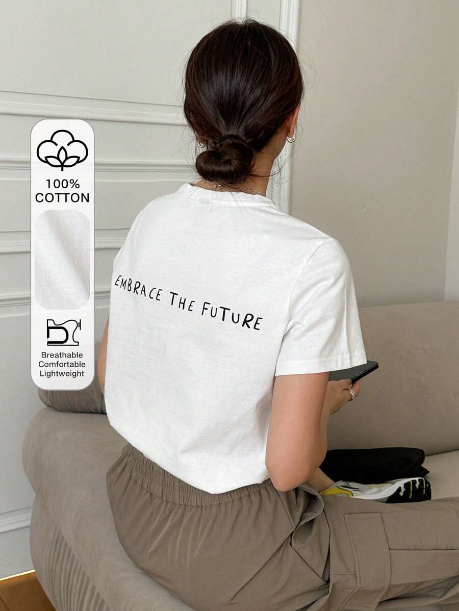 DAZY Camiseta con estampado de eslogan ABRAZA EL FUTURO - Blanco - Ver 1