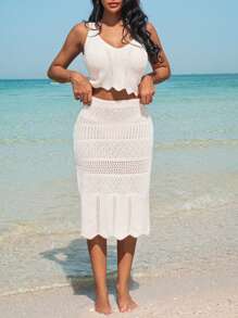 SHEIN Robe de plage pour femme, coupe ajourée, jupe et Top d'été