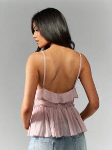 MISSGUIDED Ruffle Detail Chiffon Cami Top Summer Sleeveless Blouse Peplum Style Smocked Waist Adjustable Straps Festival Spring Party Casual Wear