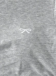 Camiseta de manga corta con cuello redondo, tejido de unicolor, estilo BM, con diseño de corbata, contraste de color bordado en la cintura lateral y recogida, para adolescentes, atuendos de verano, básicos, casuales