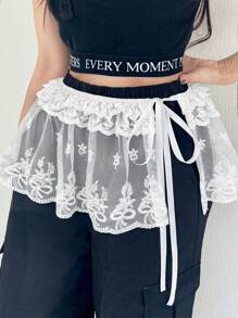 FRIFUL Women's Lace Trim Ruffle Mini Skirt, Layered Cake Style Skirt, Spring/Summer - White - View 1