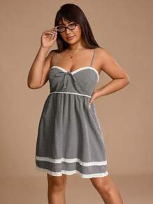 SHEIN Unity Gaun Camisole A-Line Kotak-kotak Ukuran Besar, Koleksi Terbaru Musim Panas - MultiWarna - View 1