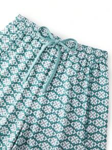 LUVLETTE Weiches Baumwoll Blau Urlaubs Quasten Saum Basis Trägerhemd & bedruckte Shorts Damen Loungewear luftiger Pyjama Set Urlaubs Lingerie als Oberbekleidung