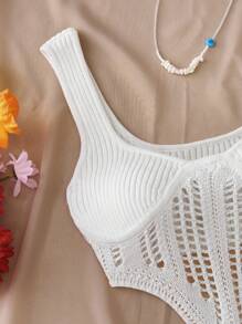 SHEIN Privé Áo len không tay hở cổ trái tim màu trơn cho nữ - Nhiều màu - Xem 3