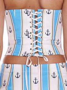 MUSERA Cute Corset Style Halter Neck Anchor Stripe Print Stretch Woven Top For Spring Summer Vacation Beach, Holiday Sailored By The Sea - Multicolor - View 6