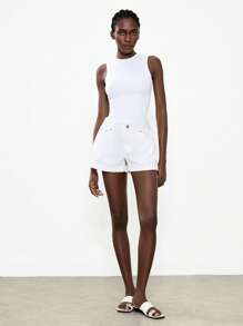Lumivelle Quần short denim túi rộng thoải mái cho nữ - trắng - Xem 4
