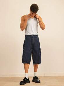 SWAVVY Pantalones cortos rectos de cintura elástica de unicolor sueltos y casuales para hombres