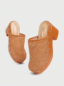 Sugerpunk Women's Fashion Black Back Strap Wooden Clogs Platform Slip-On Shoes - Brown - View 5