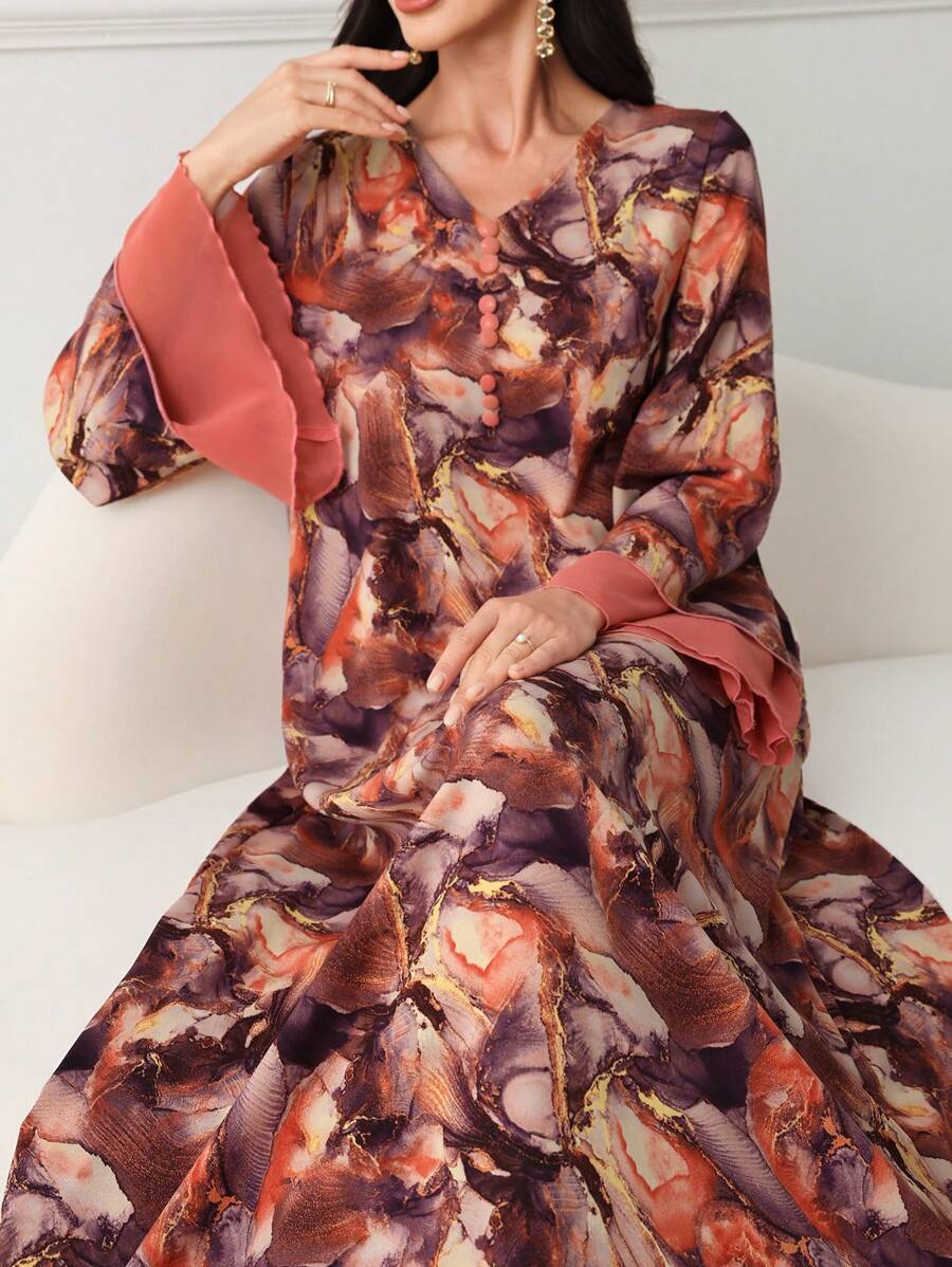 SHEIN Najma Women's Simple Stylish Arabic Style Dress, Suitable For Summer, Modest - Orange - View 1