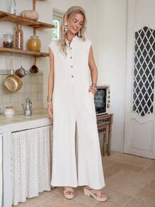 LanaWest Bộ đồ liền thân ống rộng thoải mái, họa tiết mùa xuân/hè 2025, trang phục nghỉ dưỡng thời trang và đa năng - Màu be - Xem 5