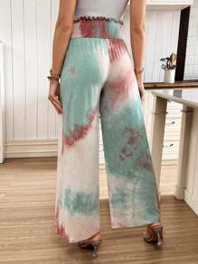 SHEIN Tie-Dye Print Drawstring Waist Wide Leg Pants For Pregnant Women, Suitable For Vacation - Multicolor - View 3