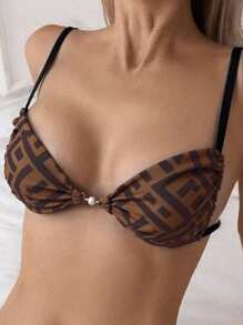 Graphic Print Spaghetti Strap Swimwear Top, Fashionable For Summer - Multicolor - View 1